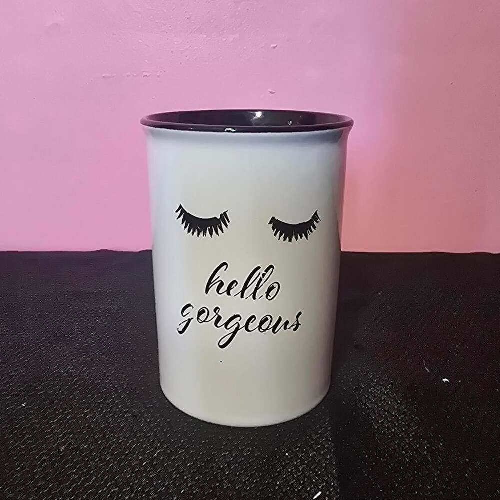 Hello Gorgeous Ceramic Coffee Mug Eyelash Design